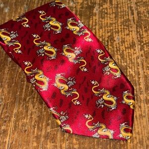 KAI LONG Handmade Silk Men’s Tie Red Dragon Asian Pattern